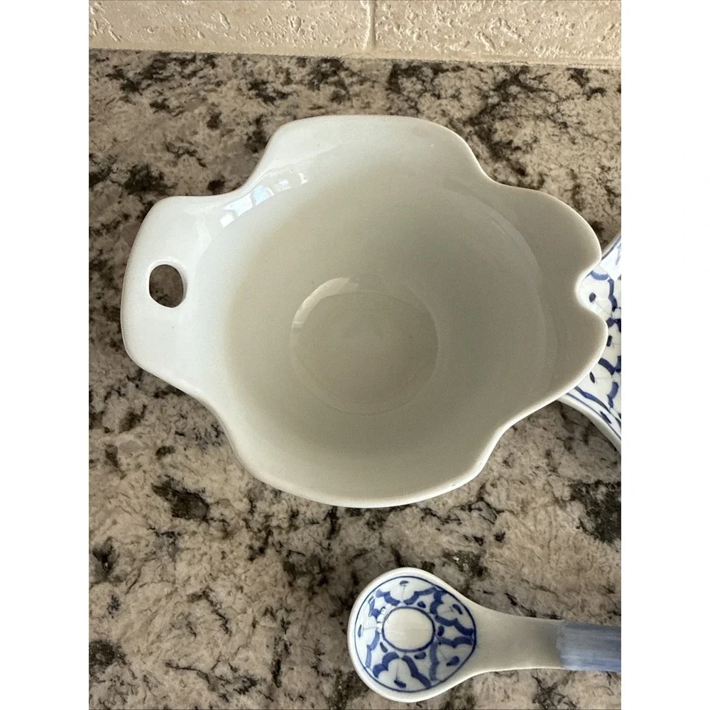 Unique Blue And White Sugar/Creamer Set With Duck Shaped Spoon